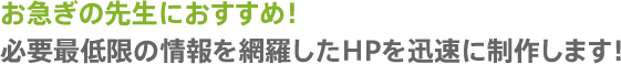 お急ぎの先生におすすめ！必要最低限の情報を網羅したHPを迅速に制作します！